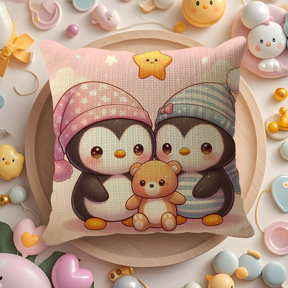 Cute Cartoon Penguin life Pillow Case Pattern Printed Pillowcase for Living Room Sofa Cushion Cover & Bedroom Decor