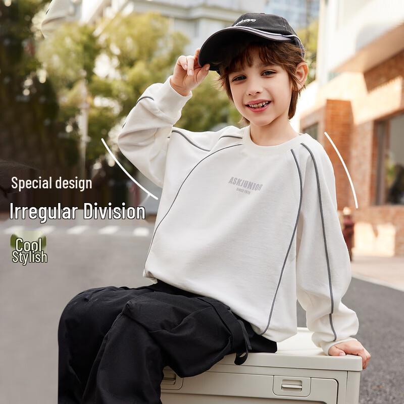 ASK JUNIOR Boys  Irregular Split Casual Crewneck Sweatshirt 140