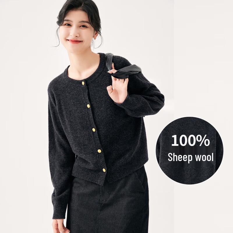 

Jinjv Women s 100% Sheep Wool Round Neck Knit Cardigan S