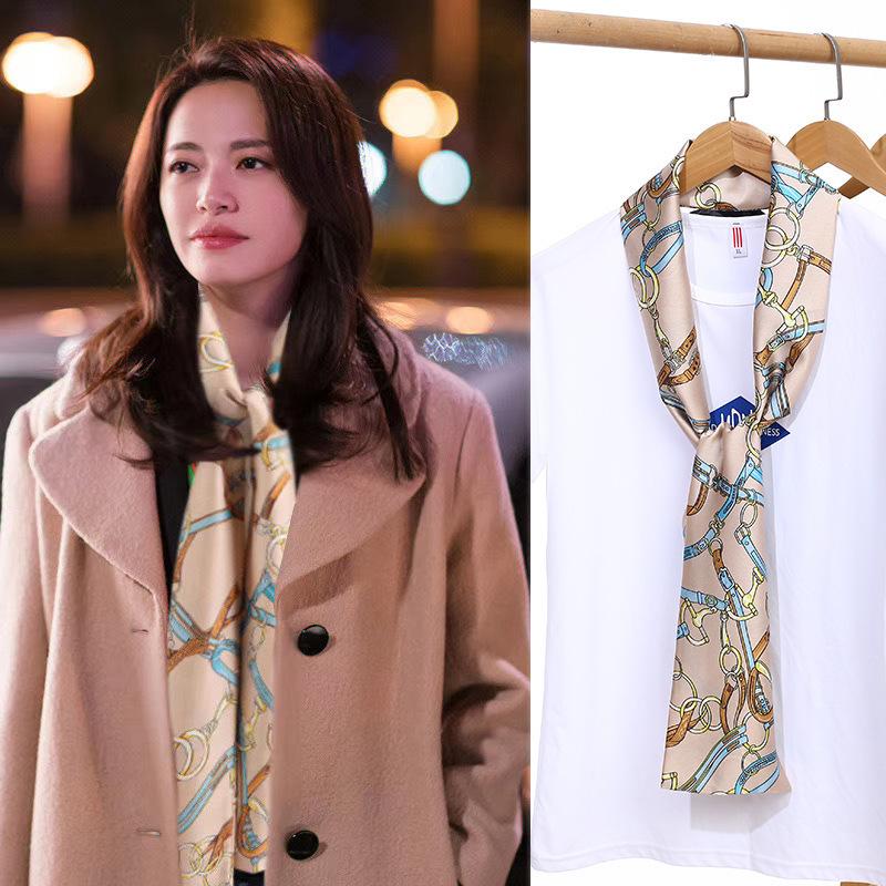 Long small silk scarf spring and summer new with shirt streamer multi-functional belt hair tie high-end printed scarf