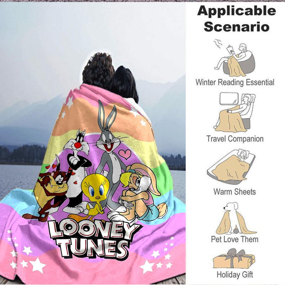 1pz Plaid in Flanella con Personaggi dei Cartoni Animati Looney Tunes - Leggero Morbido Caldo Coperta per Tutte le Stagioni per Divano, Letto, Viaggio, Campeggio L1029133