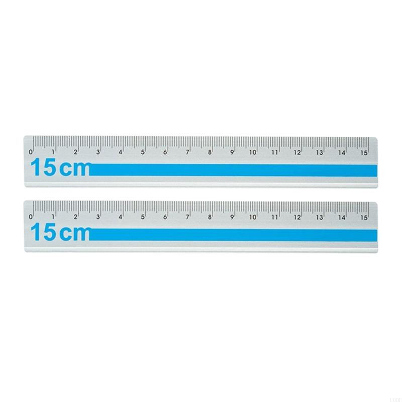 Pack Of 2 15cm Aluminum Straight Ruler With Anti Slip Grip And Clear Marking