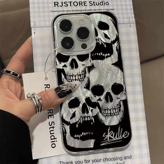 

Розово-фиолетовый чехол для телефона с черепом, перьями и марлей для 16 15 14 13 12 11 iPhone Air 17 Pro Max 16e, противоударный жесткий чехол For iPhone 15 Pro Max очистить серый