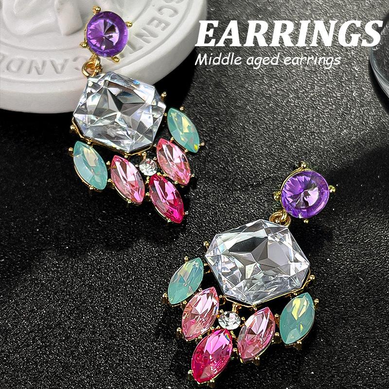Boucles d'oreilles pendantes Zircon Fleur Colorée pour Femmes, Boucles d'oreilles pendantes Statement pour Fête & Usage Quotidien