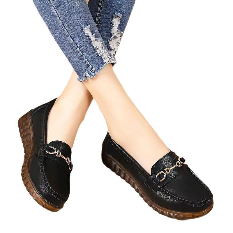 Zapatos de Cuña Suave de Cuero Genuino para Mujer Primavera y Otoño para Madres de Mediana Edad y Mayores