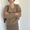 Outono Manga Longa Solta Gola V Pulôver Suéter para Mulheres Moda Sólida Inverno Novo Vintage Suéteres de Malha Senhoras Elegante Base Quente Malhas 25047