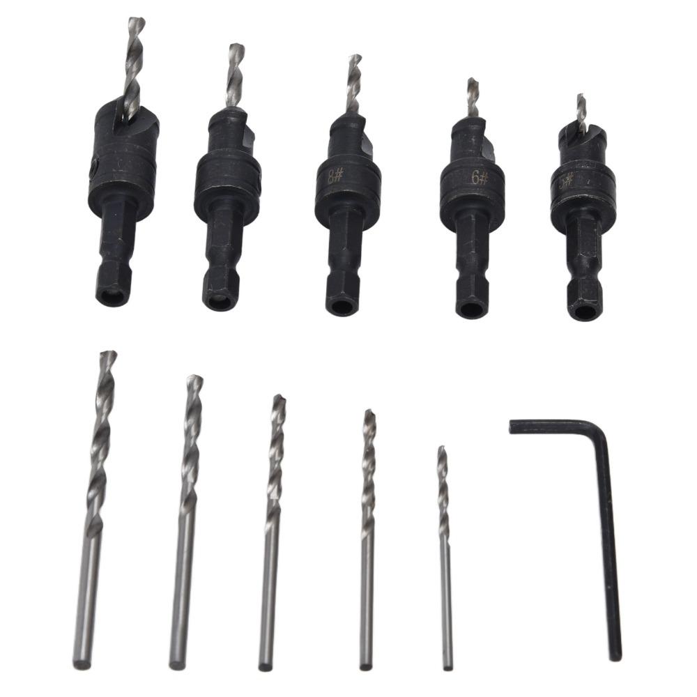 11pcs 1/4 Inch Hex Shank Counterbore Drill Bit Set Quick Change Chamfer Drill Bit Set  Woodworking