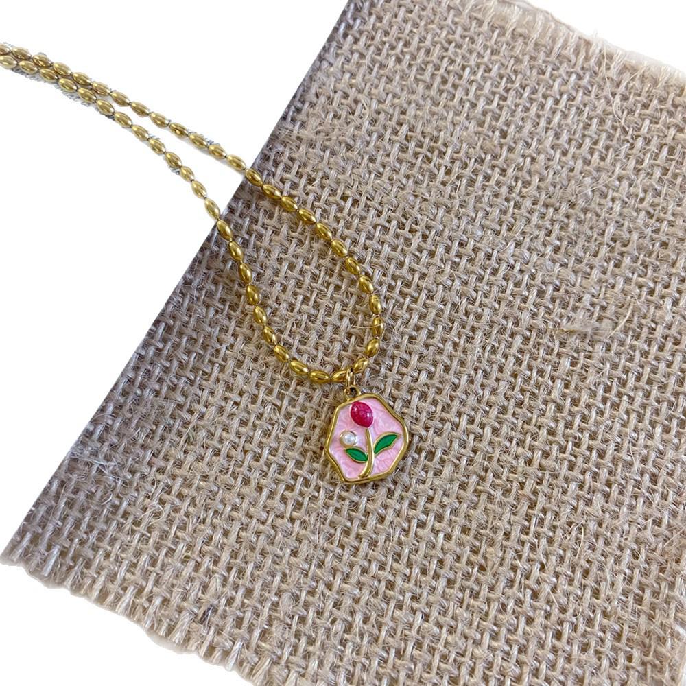 Pastoral Style Colorful Tulip Seed Bead Necklace Clavicle Chain Women's Niche Design Jewelry