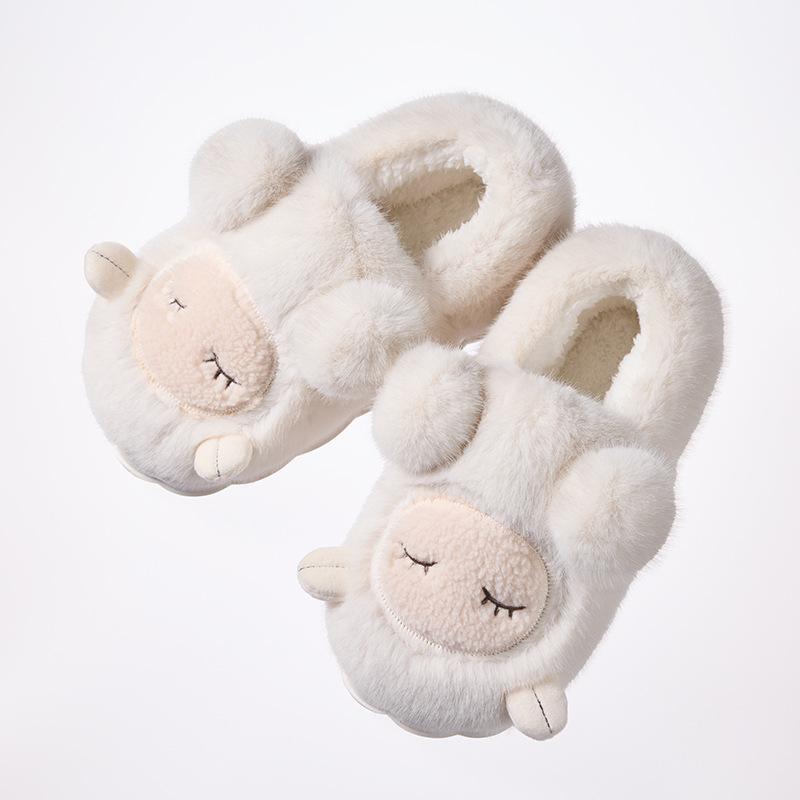 Cotton Slippers for Women In Winter Cartoon Cute Little Sheep Warm and Plush Thick Bag Heel Hairy Shoes for Girls At Home Slippers