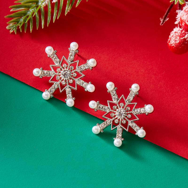 Shiny Snowflake Stud Earrings  Zircon Pearl Dangle Piercing Drop Earrings Long Tassel Earring Christmas Gifts
