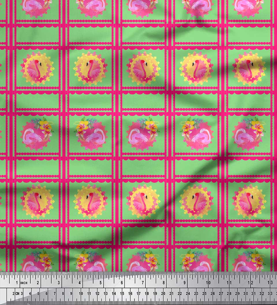 

Чорна поліетиленова крепова тканина Soimoi з геометричним малюнком і принтом із зображенням фламінго, 1 метр 42 дюйма 42 Inch Wide - Poly Crepe зелений