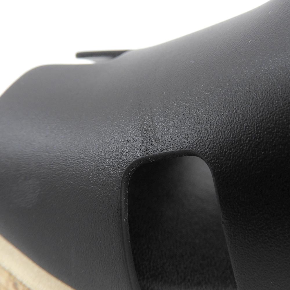 HERMES Excellent condition Eze 30 H cork wedge sandals, women's leather, black, size 34 shoes 34 blackUsed