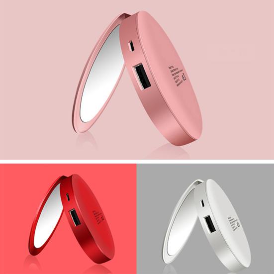 Portable Mini LED Light Tri-fold Illuminating Folding Power Bank Makeup Mirror