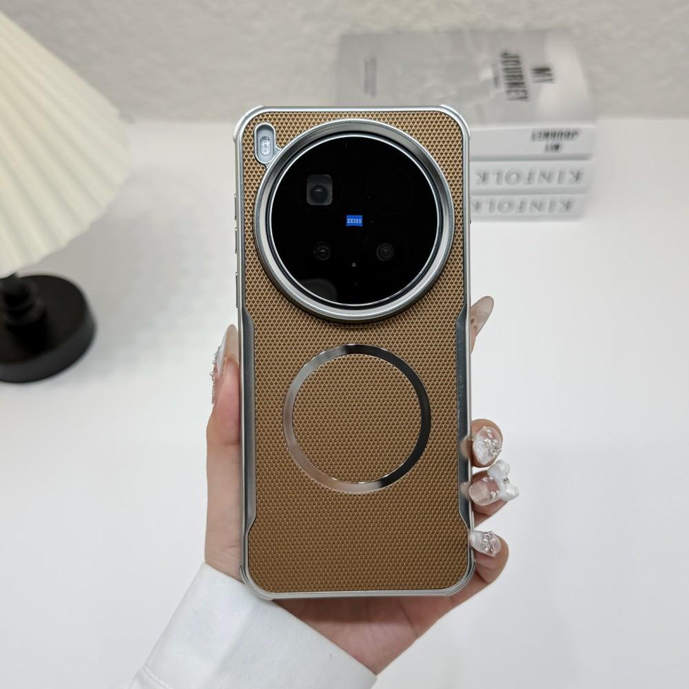 For VIVO X300 Ultra X200 Pro Mini Case Magnetic Wireless Charger PC Hard Shell Shockproof Protective Vegan Leather Back Cover