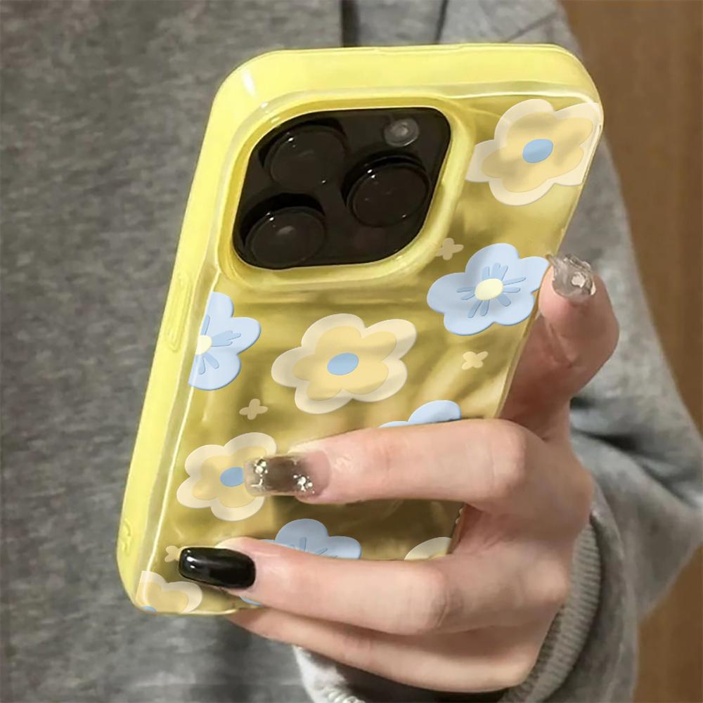 Cute Cartoon Pastel Floral Spring Phone Case For iPhone 17 16 15 14 13 12 11 Pro Max Plus 17 Air Simple Wrinkled Texture Cover