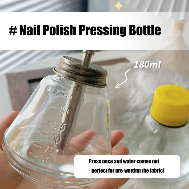 2pcs Professional Manicure Glass Bottle Set Non Drip Press System Practical Glass for Nail Salon Use