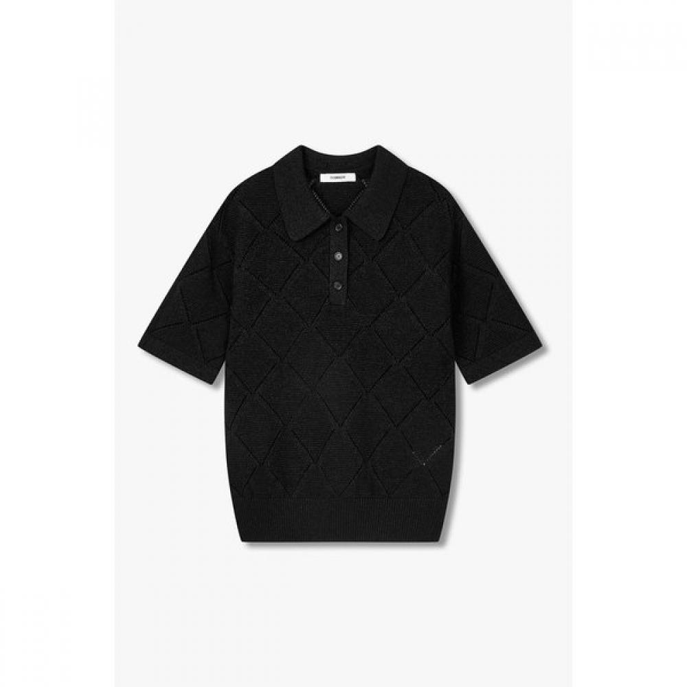 STUDIO TOMBOY Argyle Pattern Crochet Collar Short Sleeve Knit 9106252208 