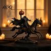 Miniature Warrior Figurine Halloween Knight On Horseback with Luminous Pumpkin Head Resin Figurine, Decorative Dark Gothic Home Decor Lighted