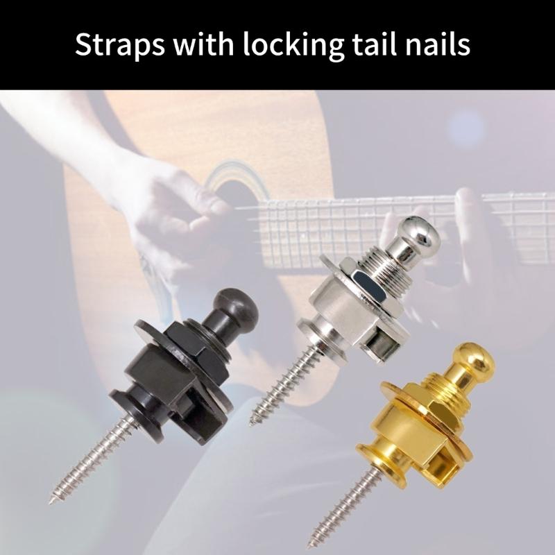 Set of 2 Guitar Strap Safe Locks Elegant Buttons Guitar Accessory Set Metal Strap Locks Electric Guitar Part for Guitar