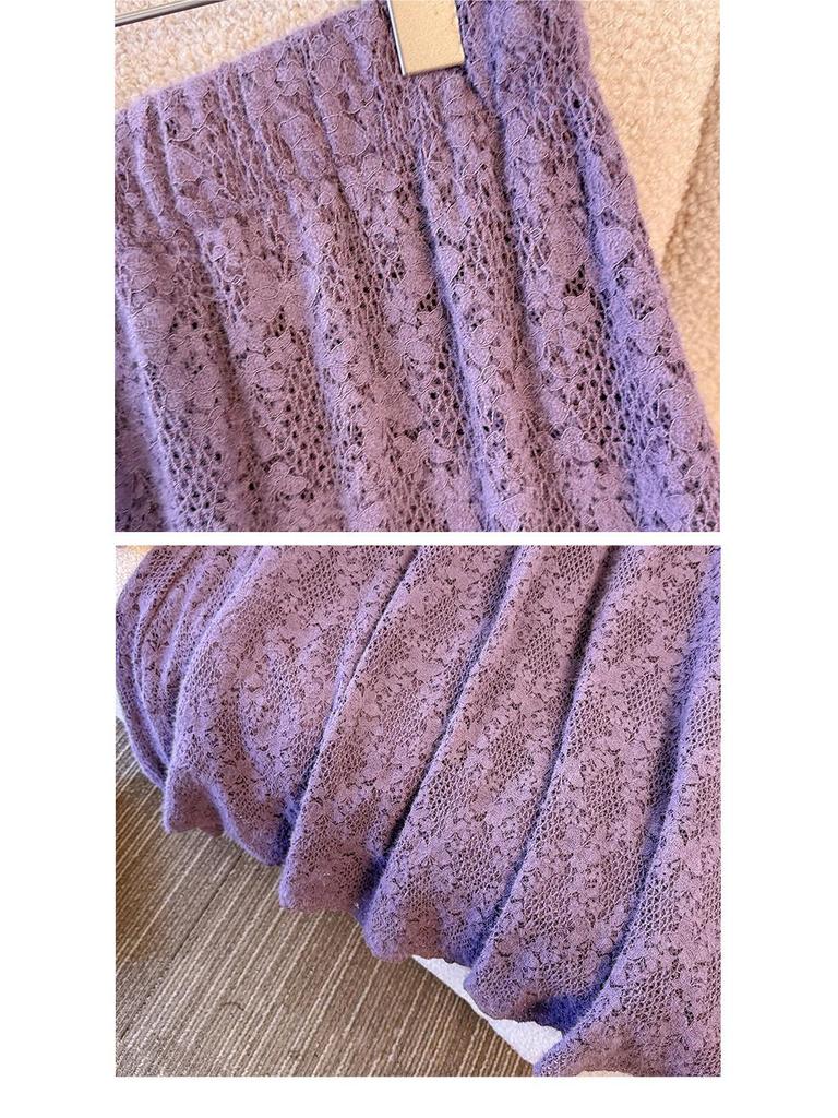 Plus Size Women's Elegant Purple Lace Top & Skirt Set for Spring/Autumn (130-300 Jin)