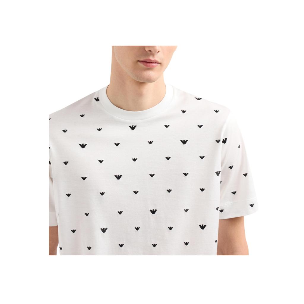 Emporio Armani Embroidered Logo All Over Print Short Sleeve T-Shirt Men Tops Off-White EM001400-AF10017-F0085