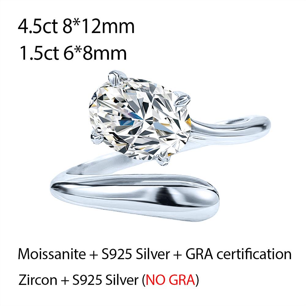 OEVAS 1.5CT 4.5CT Oval Cut Moissanite Rings For Women Adjustable S925 Silver One Size Wedding Band Fine Jewelry