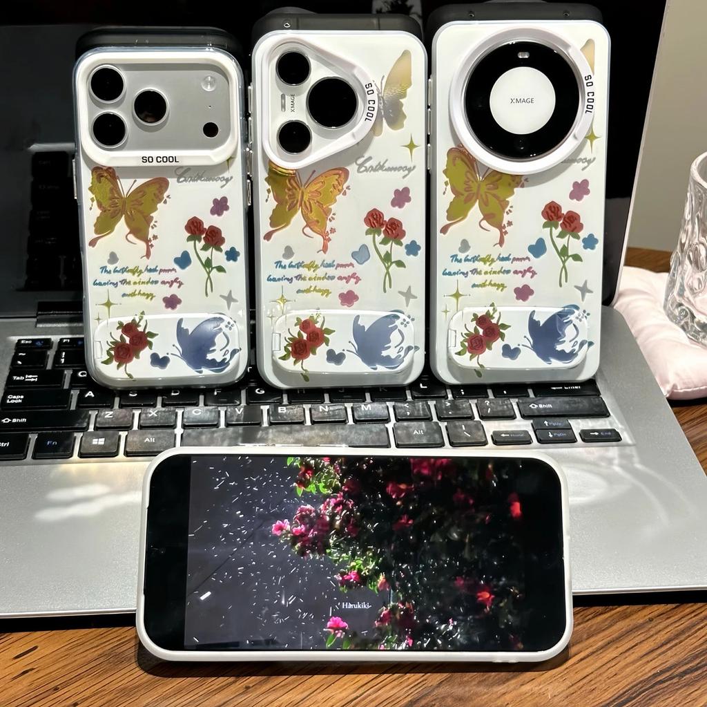 The Butterfly Flower Stand Is Suitable for iPhone 17/iPhone 15/16 Pro Max Huawei Pura80 Matte Silver