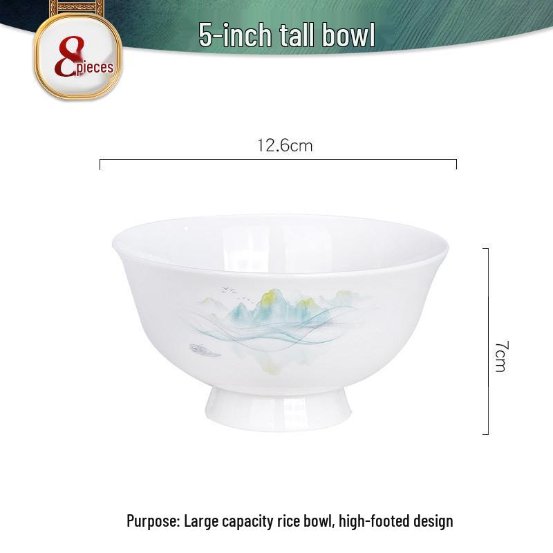 Tangshan Bone China Bowl Set: Rice, Soup, Noodle Bowls & Plates with Chopsticks - Perfect Housewarming Gift