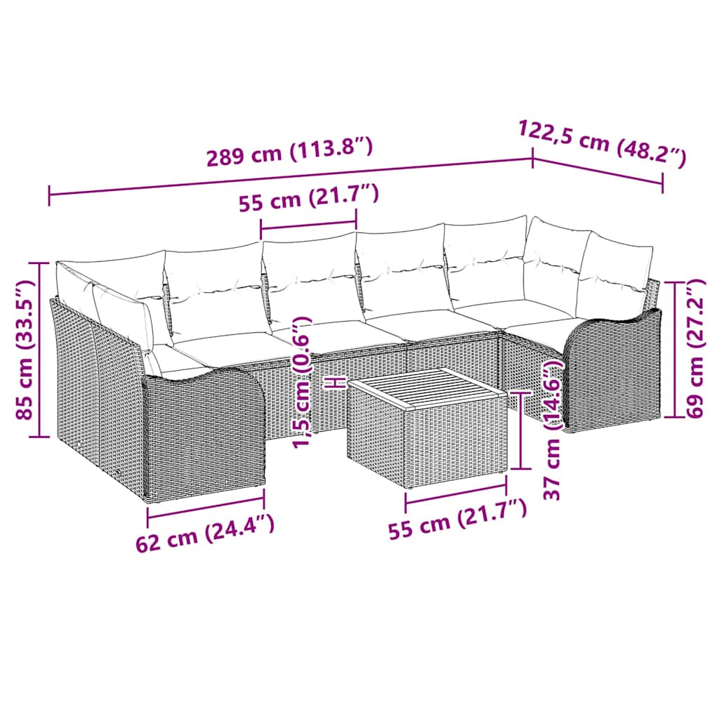 Garden Sofa Set with Storage 8 pcs Black Poly Rattan