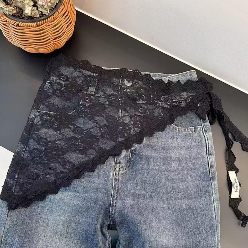 Neuer Dreieck-Kurzrock Halber Rock Gesäßvorhangrock Damen-Spitzenbesatz Kleine Schürze Strickspitze Gestapelt Ins Frühling Kopftuch gray