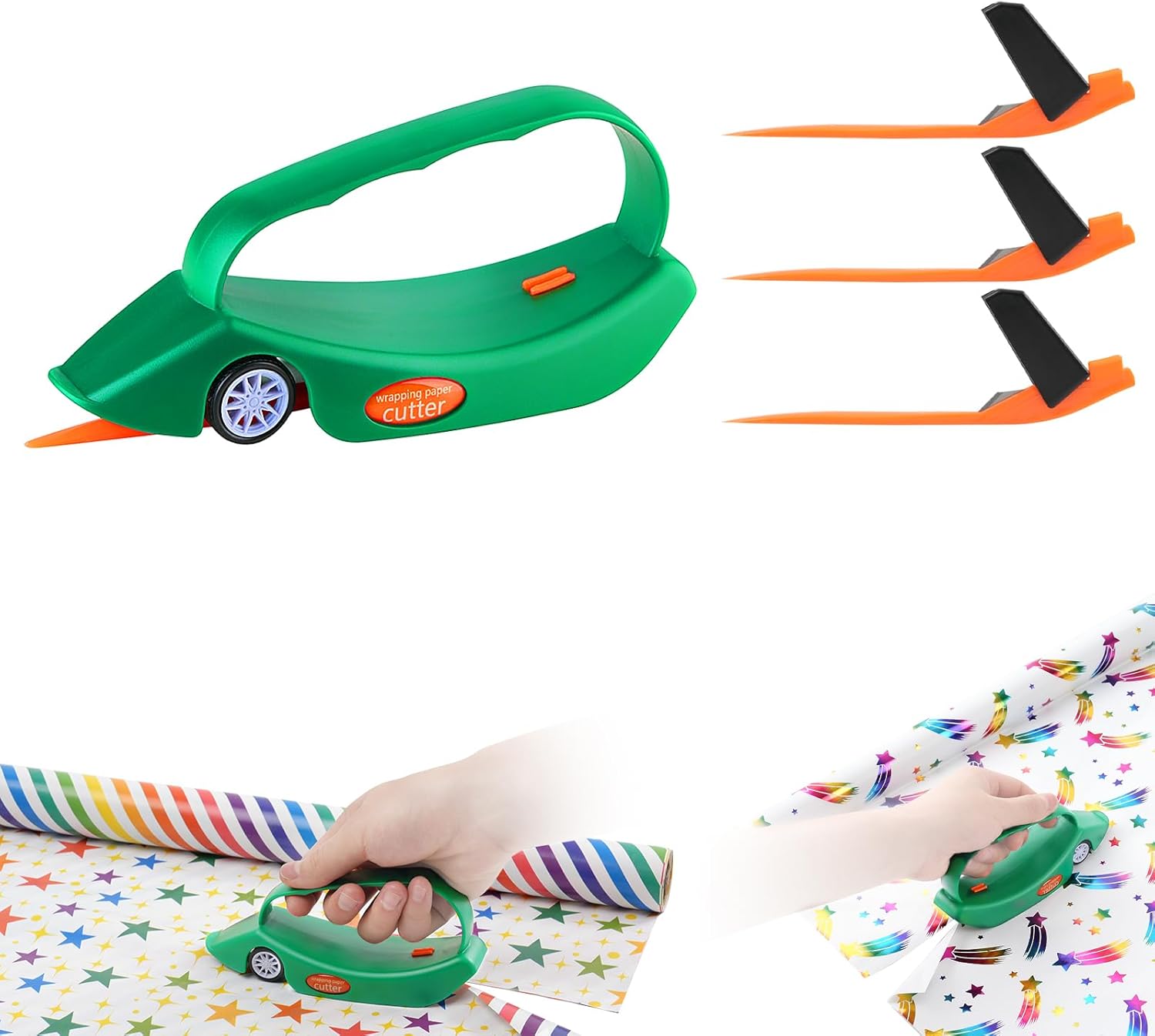 

Packaging Paper Cutter with Handle 3 Replacement Blades Roll Paper Cutting Tool for Gift Wrapping Shipping Efficiency Time Saver