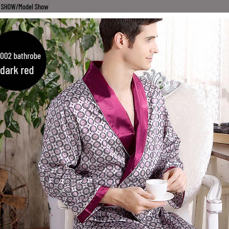 Men's Plus Size Lightweight Long-Sleeve Silk Pajama Robe