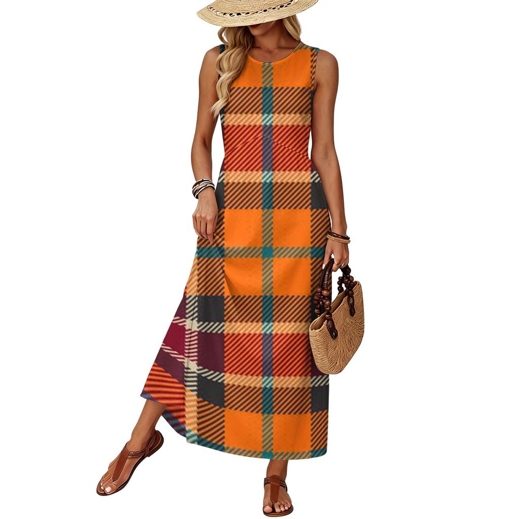 Women Summer Casual Dress Sleeveless Maxi Dress with Pockets Loose Fit Beach Vacation Sundress Lightweight Comfortable