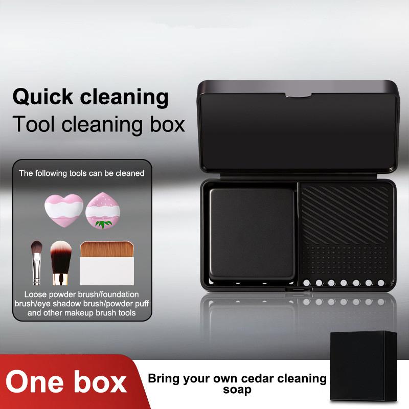 Effective Cosmetic Tool Cleaning Mini Washboard Storage Box Cleaning Soap Portable Powder Puff Foundation Makeup Brush Cleaner