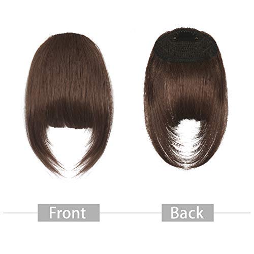 FESHFEN Clip-in Bangs 100% Human Hair Extension Curved French Fringe Reddish Brown Bangs with Temples One Piece Hairpiece Extension for Women Girls