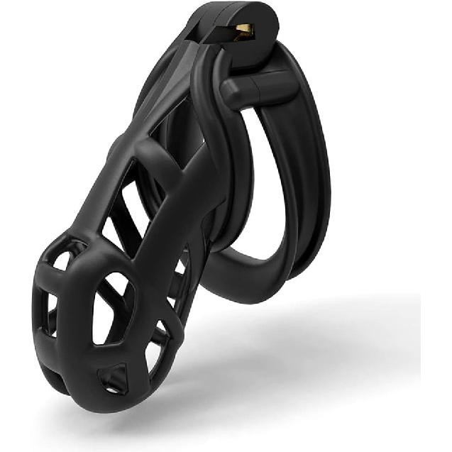 Male Cock Cage Chastity Device Tease Resin Chastity Locked Cage with 4 Different Size Rings for Male Penis Exercise Sex Factory (Black)