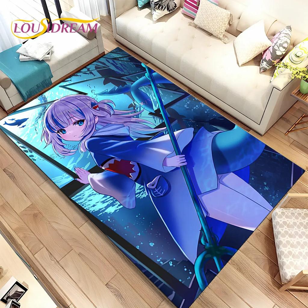 Gawr Gura Hololive Niedlicher Anime-Teppich, groß, Teppich für Wohnzimmer, Schlafzimmer, Sofa, Fußmatte, Dekoration, rutschfeste Bodenmatte für Kinder