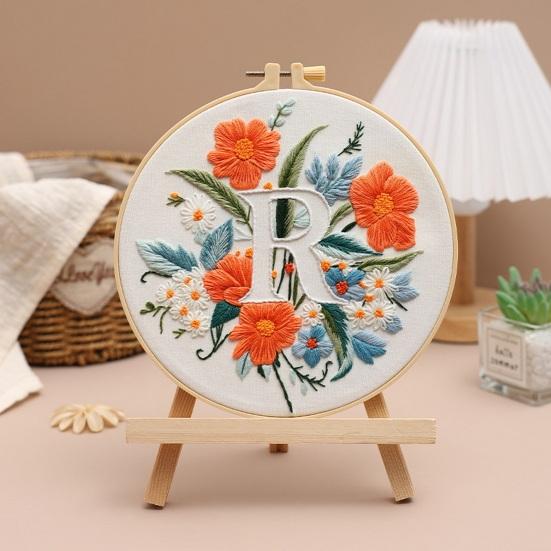 Floral Letter Embroidery Kit A To Z Embroidery Starter Kit with Hoop Fabric