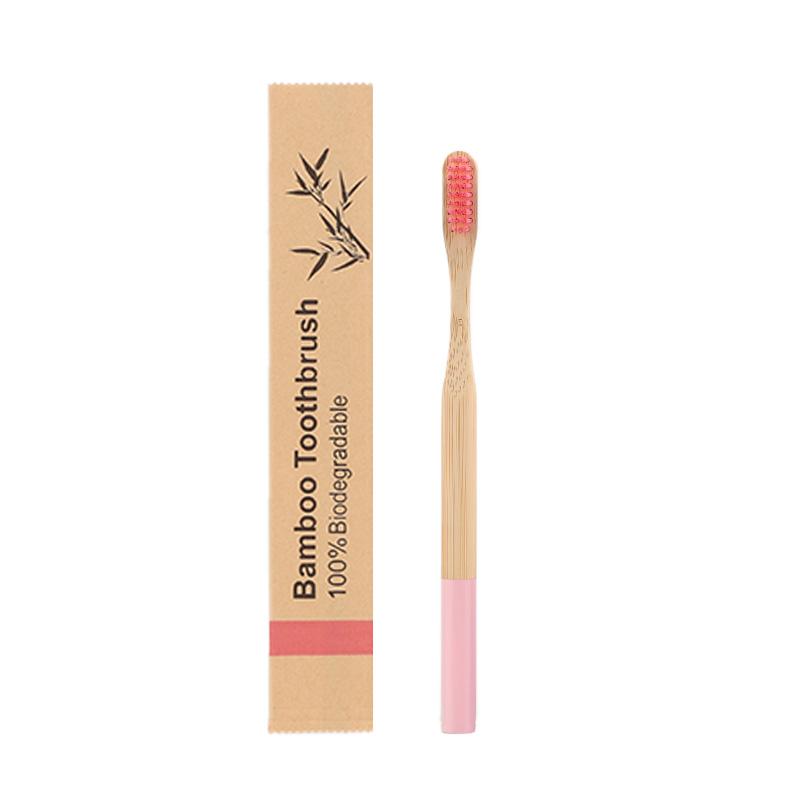 Custom Logo Kraft Bag BPA Free Color Painted Round Handle Adult Soft Eco Biodegradable Bamboo Toothbrush