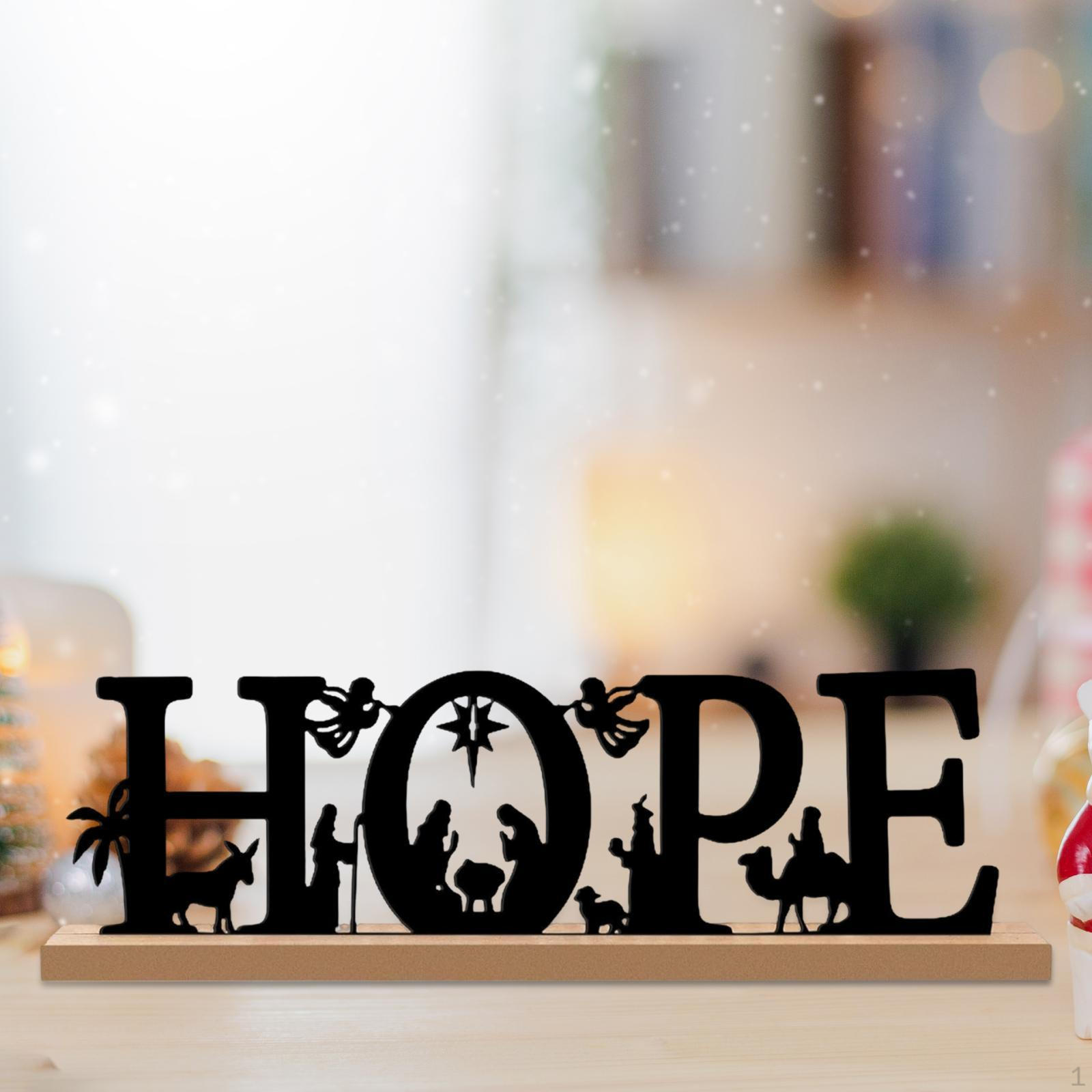 

Christmas Nativity Scene Made of Metal with A Wooden Base, Ornament, Silhouette And HOPE