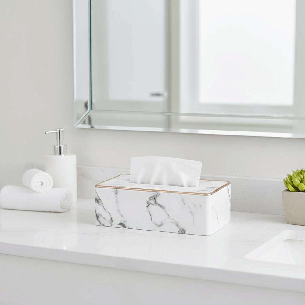 Nordic Style Marble Pattern Tissue Box Gold Edge PU Leather Napkin Paper Storage Box Rectangle Tissue Paper Organizer