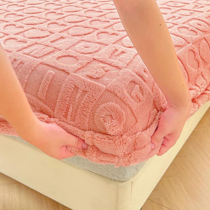 Velvet Plush Fabric Fitted Sheet Soft Elastic Bedspread Solid Color Mattress Cover Bed Protector For Home Bedcloth Bedspread