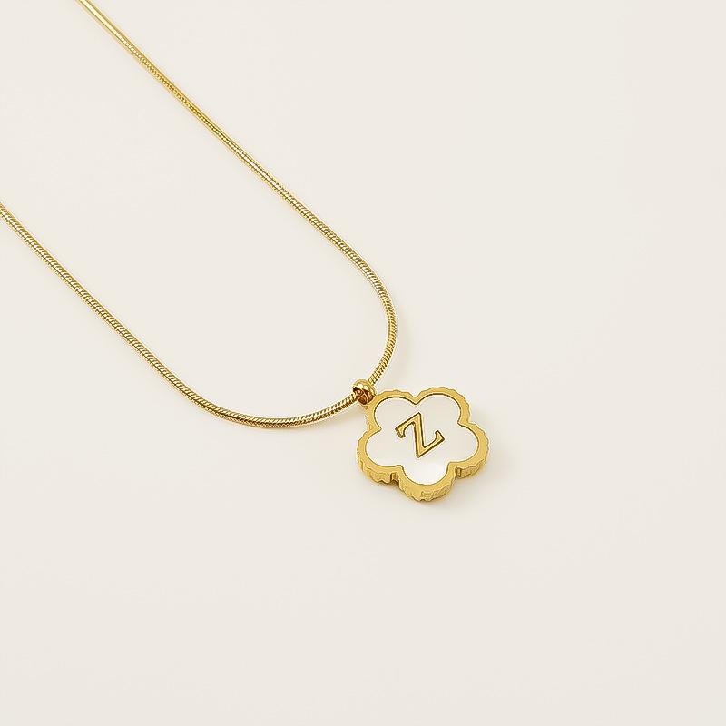 Stainless steel five-leaf clover 18K letter necklace high sense 26 shell letter pendant jewelry