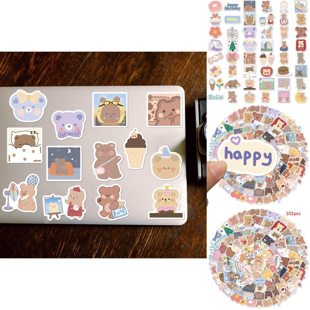 102-piece Adorable Cartoon Stickers For Journal Decoration Scrapbooking And Travel Graffiti Colorful Cute Designs