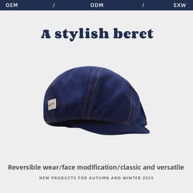 New reverse wearing beret, women's spring and autumn thin retro temperament octagonal hat, men's big head circumference British style