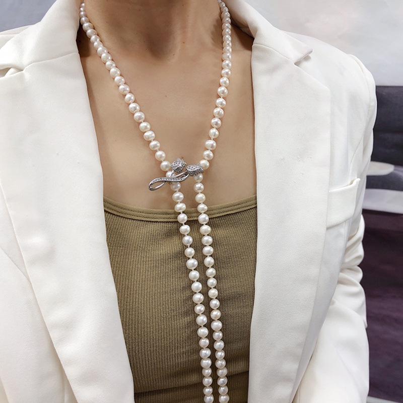 Exquisite Long Freshwater Pearl Necklace: Women's Versatile Fashion Jewelry Chain
