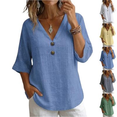 Haut ample tendance pour femme, multicolore, à col en V et boutons