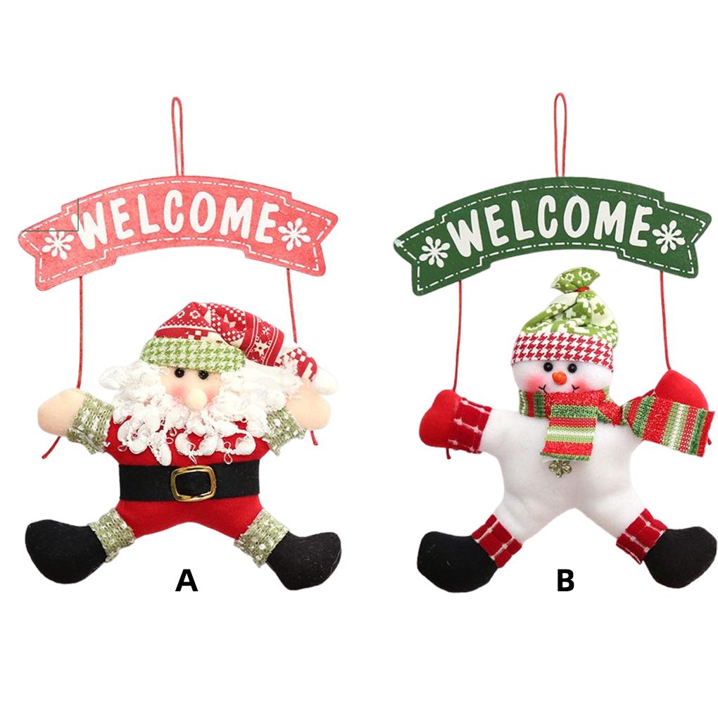 Christmas Welcome Sign Pendants Holiday Decorations Santa Claus Snowman Scene Layout Door Xmas Hanging Decor Prop Party Supplies