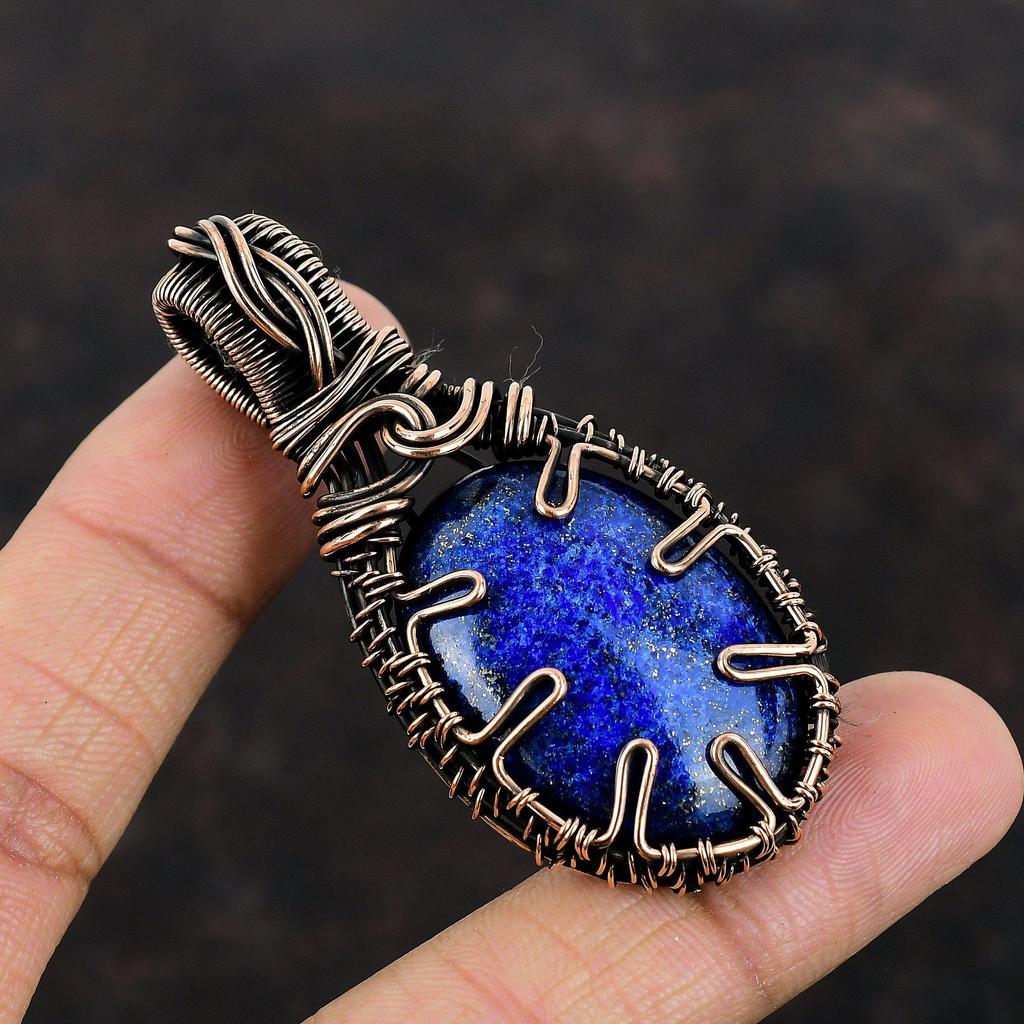 Lapis Lazuli Pendant Copper Wire Wrapped Pendant Lapis Lazuli Copper Jewelry Unique Pendant Handmade Jewelry Gift For Mom Gemstone Pendant