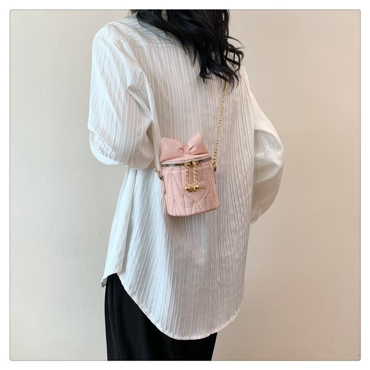 Cute Bowknot Quilted Bucket Bag 2026 New Fashion Chain Strap Crossbody Purse Korean Style Handbag for Women CLE